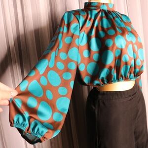 Rugapiana Cortona Retro Blouse, Teal and brown satin, 70s